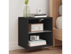 Mesita de Noche Pared Luces Led Madera Negro (40x28.5x40cm)