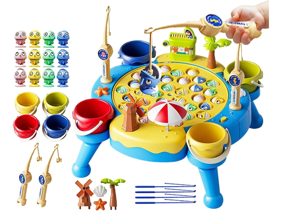 Juego De Pesca Para Niños Pequeños: Magnético Con Tablero Giratorio Eléctrico,