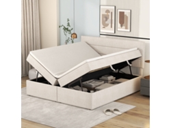 Cama Doble De 140x200 Con Espacio De Almacenamiento Lateral, Color Beige.