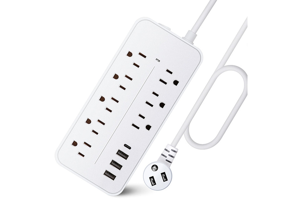 Protector Contra Sobretensiones 12 En 1, Enchufe Plano, 8 Tomas De Corriente, 3 Usb Y 1 Usb-c, Cable Largo, 1700 J, Para El Hogar/oficina.