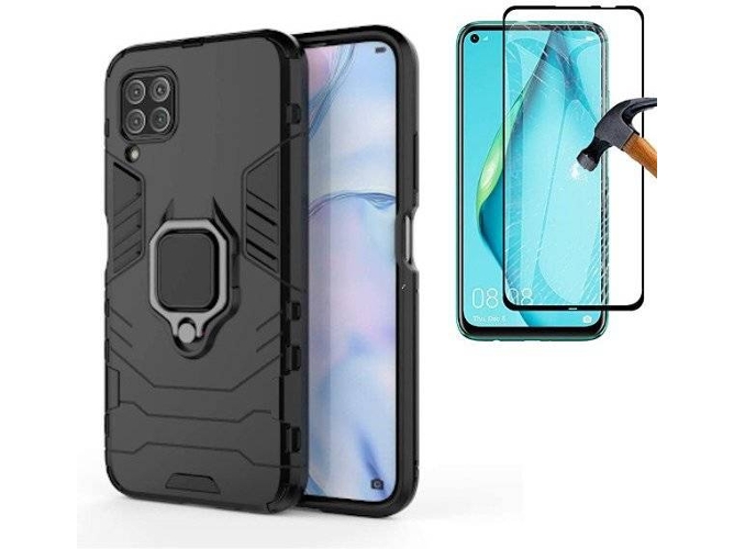 Kit Carcasa y Protector de Cristal 5D Full Cover Huawei P40 Lite Defender Negro
