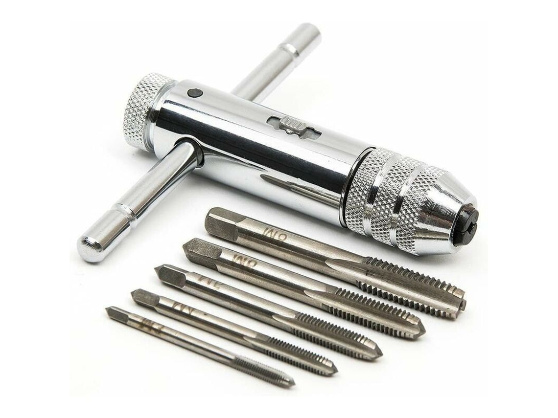 M3-m8 Herramientas De Rosqueado Con Llave De Retén Reversible Y 5 Tarros Métricos