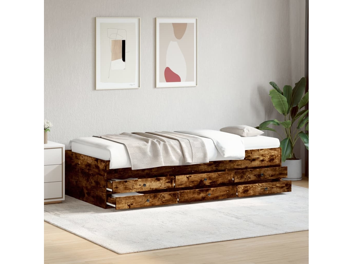 Sofá Cama Con Cajones Sin Colchón Roble Ahumado 90x200 Cm