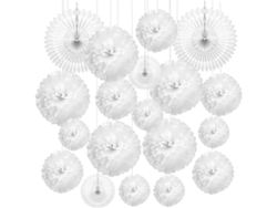 Pompones de papel blanco hechos a mano, decoración ecológica y ligera para colgar en el techo y la pared, flores de tela fáciles de hacer.