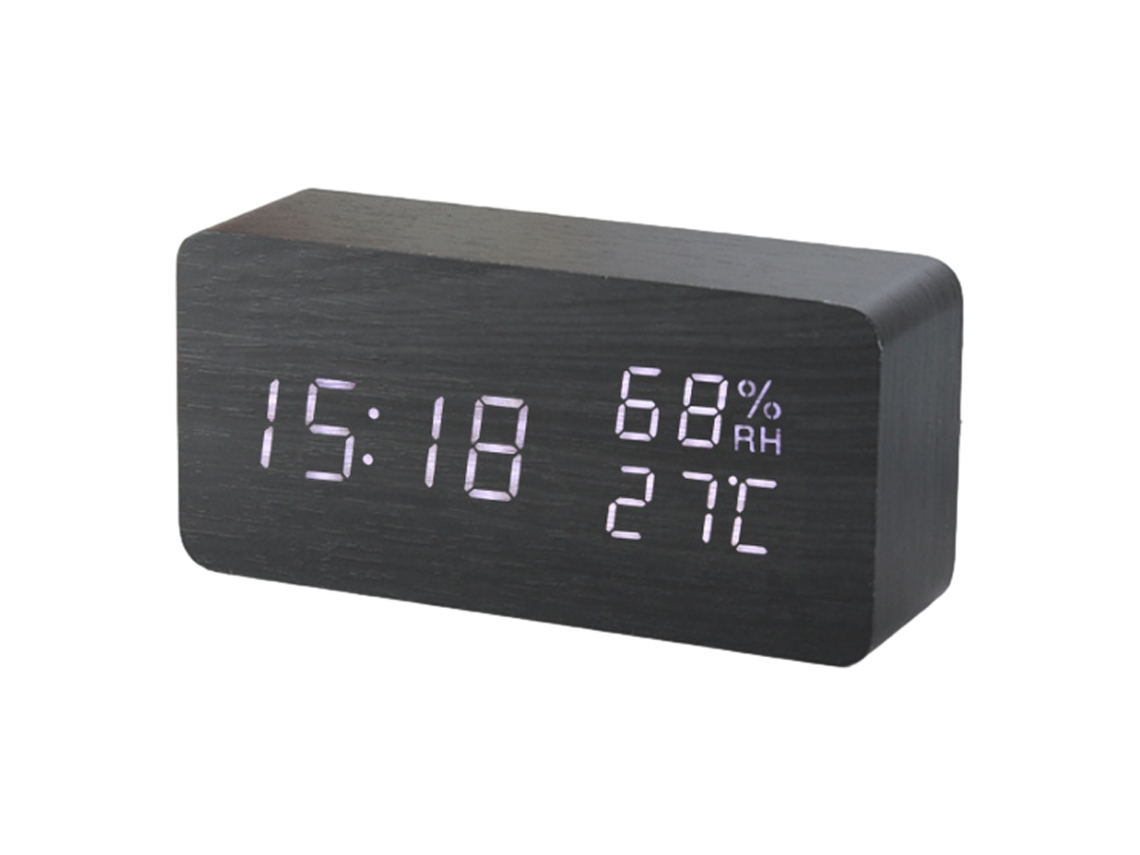 Reloj digital de madera, LED con pantalla de temperatura y humedad NEVEANCE