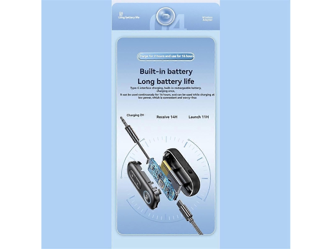 Adaptador receptor y transmisor de audio inalámbrico Rosewell 2 en 1 Bluetooth 5.4 con entrada auxiliar de 3,5 mm