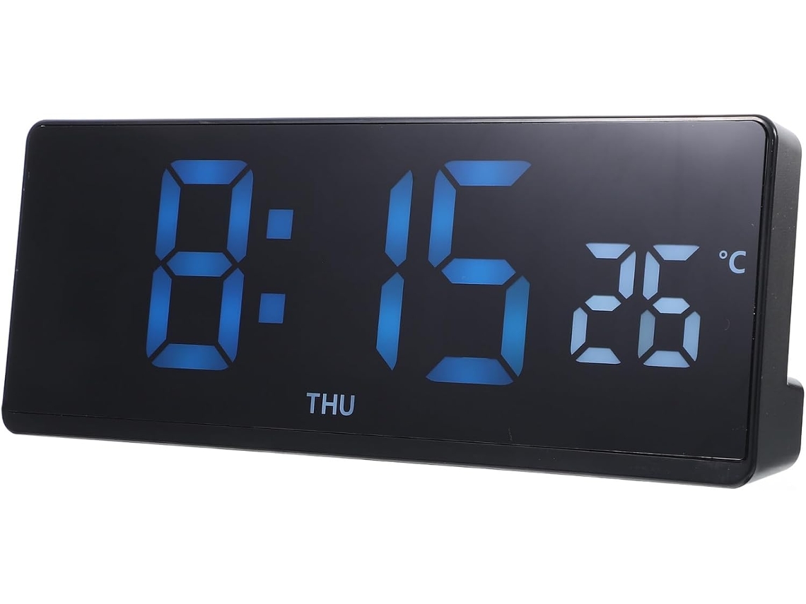 Reloj Despertador Digital De Escritorio Led De Pantalla Grande Con Pantalla Azul, Indicador De Temperatura E Higrómetro.