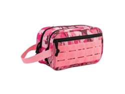 Neceser táctico, diseño compacto, material resistente, camuflaje rosa.