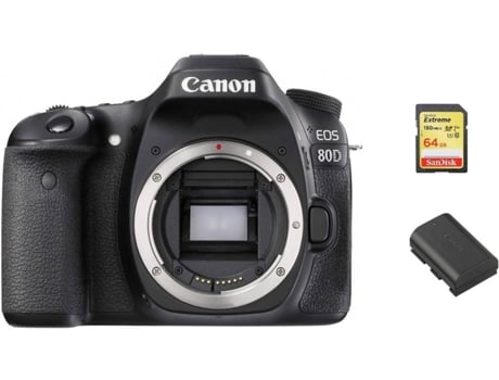 Cámara Reflex CANON EOS 80D + Tarjeta SD 64GB + Batería LP-E6N (APS-C)