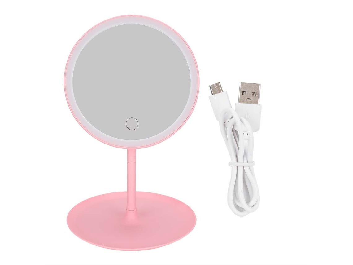 Espejo de maquillaje portátil con luz LED USB y base desmontable