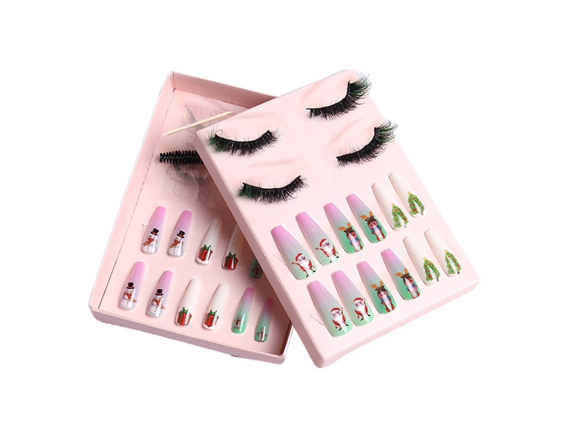 Set De 24 Uñas Postizas Navideñas Con Forma De Ataúd, Uñas Artificiales Con Pestañas Postizas Estilo 3*