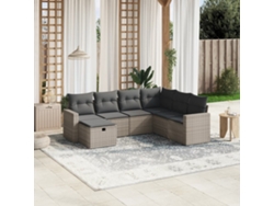 Conjunto de sofá de jardín de 7 piezas con cojines, mimbre gris, DKD Home Decor