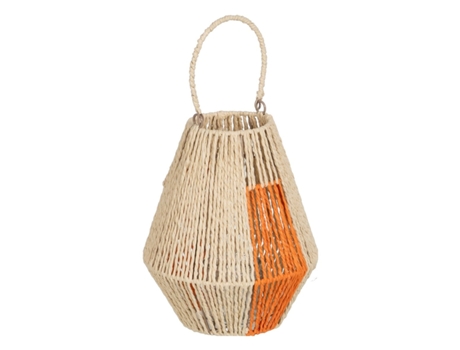Farol Portavelas Farol Naranja Crema Metal Papel Cristal 23 x 23 x 28 cm BIGBUY HOME