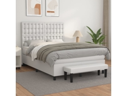 Cama Box Spring Con Colchón Cuero Sintético Blanco 140x190 Cm