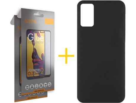 Funda y Protector de Vidrio Full 2 x Samsung Galaxy A41 ACCETEL Silicona Líquida Negro
