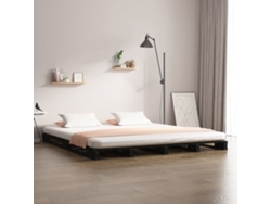 Cama De Palets Madera Maciza Pino Negra 120x190 Cm