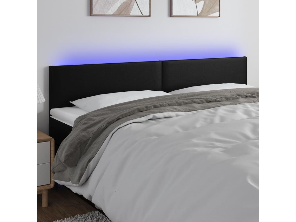Cabecero Con Led Cuero Sintético Negro 180x5x78/88 Cm
