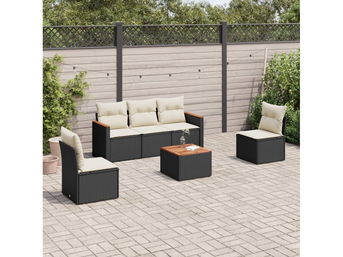 Conjunto de sofás de jardín de 6 piezas DKD Home Decor con cojines de mimbre negros