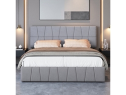  cama Matrimonial Grande Gris 160x200 Con Almacenaje, 4 Cajones, Terciopelo, Estructura Acero