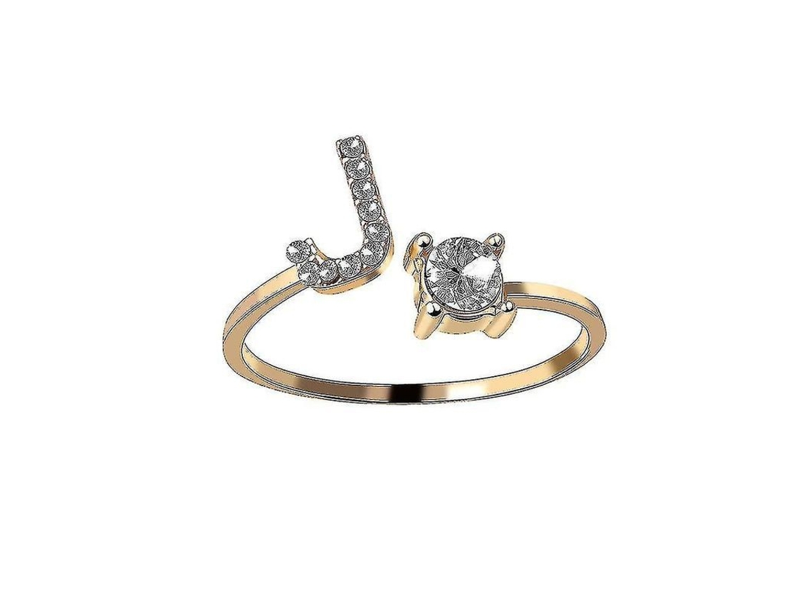 2026-anillo Ajustable De Metal Color Oro Con Letras A-z Iniciales De Cristal Para Mujeres Y Niñas