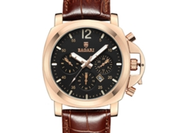 Reloj De Pulsera Redondo Bagari De Moda Correa Pu Dial Simple Cuarzo Oro Rosa Marrón