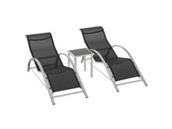 Conjunto 2 Sillas Jardín, Mesa Cristal, 59x169x66cm, Negro+gris