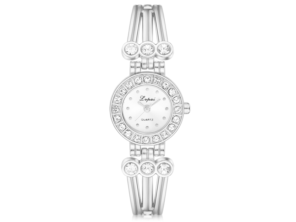 Reloj De Pulsera Analógico De Cuarzo De Lujo Para Mujer Gaiety Con Diamantes De Imitación Dorados Y Correa De Cuero.