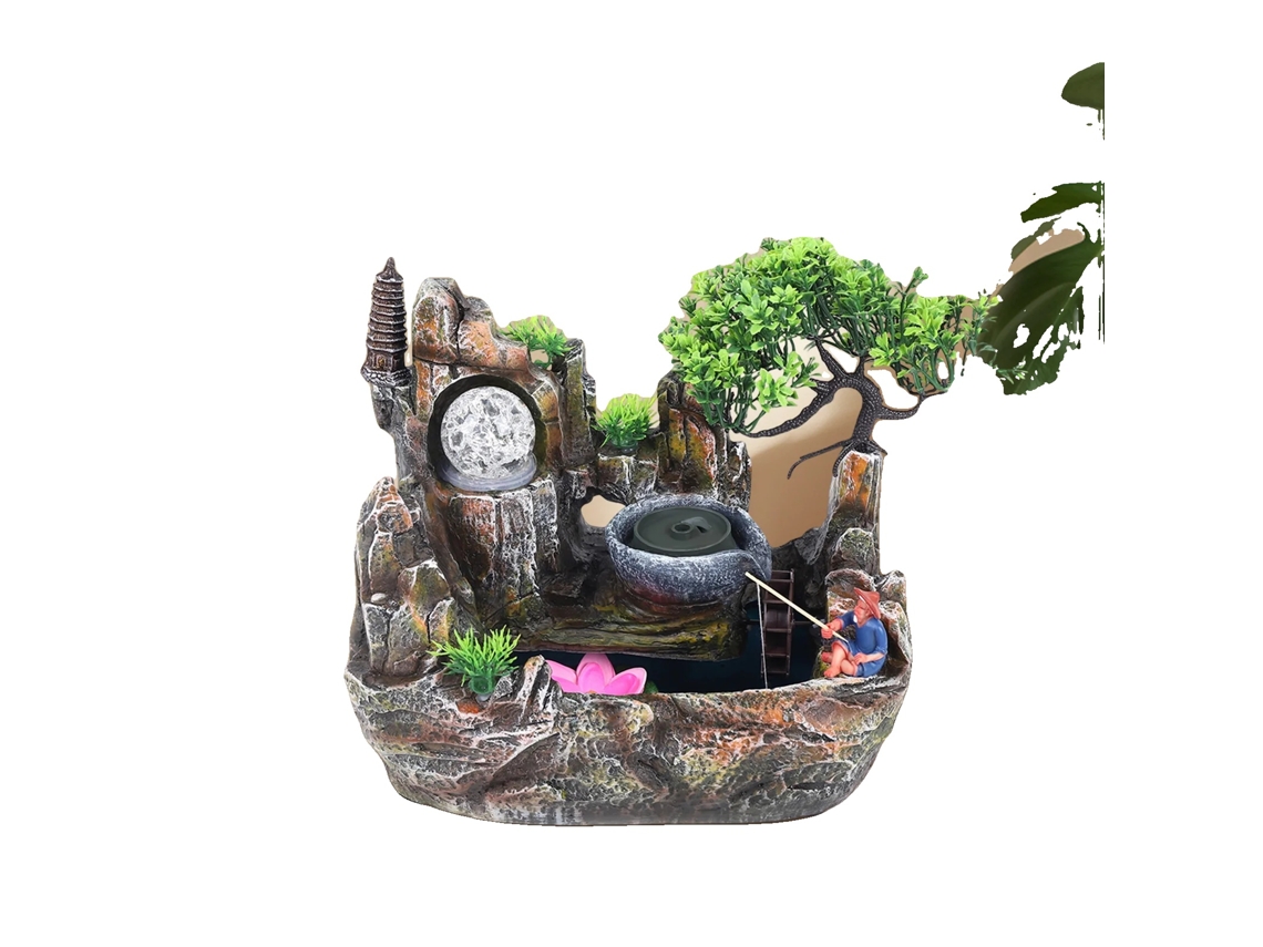 Fuente de sobremesa, 30 x 18 x 26 cm, Material: Resina, Bomba sumergible, Estilo campestre, Elementos naturales