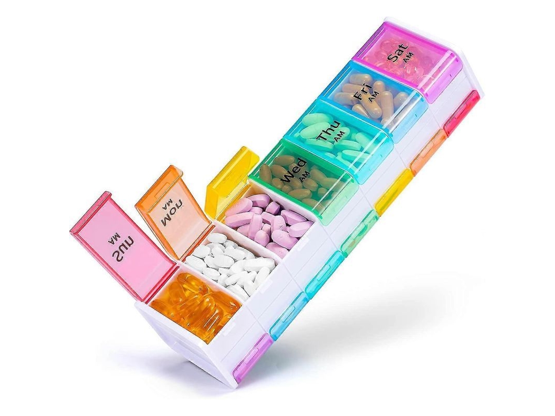 Organizador Semanal De Pastillas Xl - Caja 7 Días 14 Compartimentos Am Pm Bpa Free Blanco