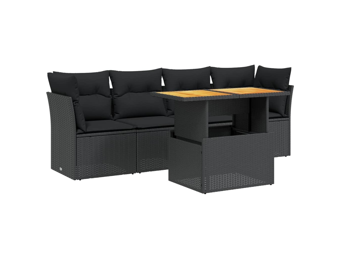 Conjunto 5 de muebles de jardín VIDAXL y cojines ratán sintético negro