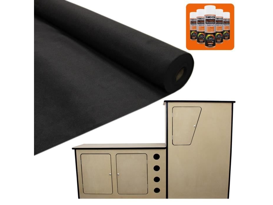 Revestimiento de alfombra interior para vehículo / Negro y adhesivo con unidad de cocina de furgoneta camper de MDF