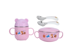 Juego de cubiertos infantiles de acero inoxidable con diseño de dibujos animados, tazón, taza, cuchara y tenedor con aislamiento térmico para niños.