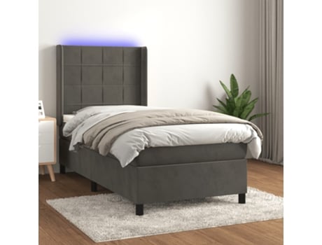 VIDAXL Colchón con somier/LED (Gris - Terciopelo - 90 x 190 cm)