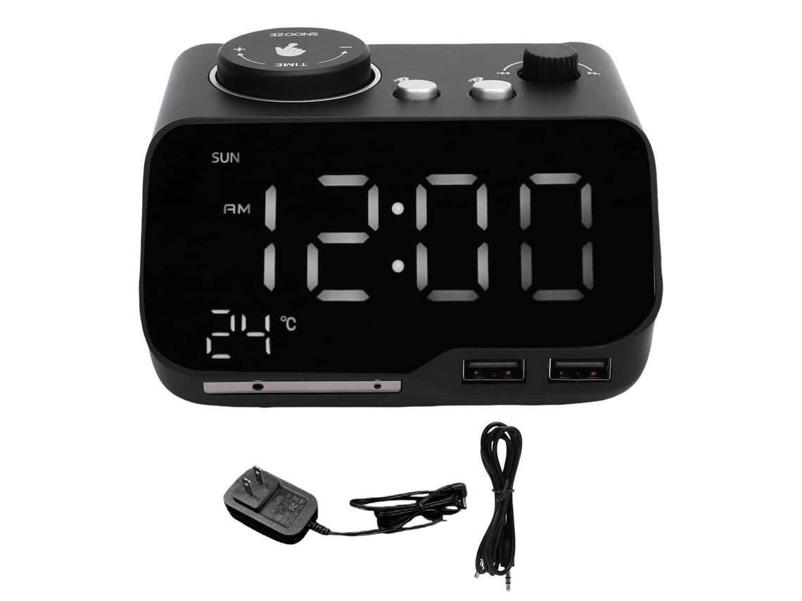 Reloj Despertador Doble Con Altavoz Bluetooth, Radio Fm, Pantalla Led, Indicador De Temperatura Y Día De La Semana.