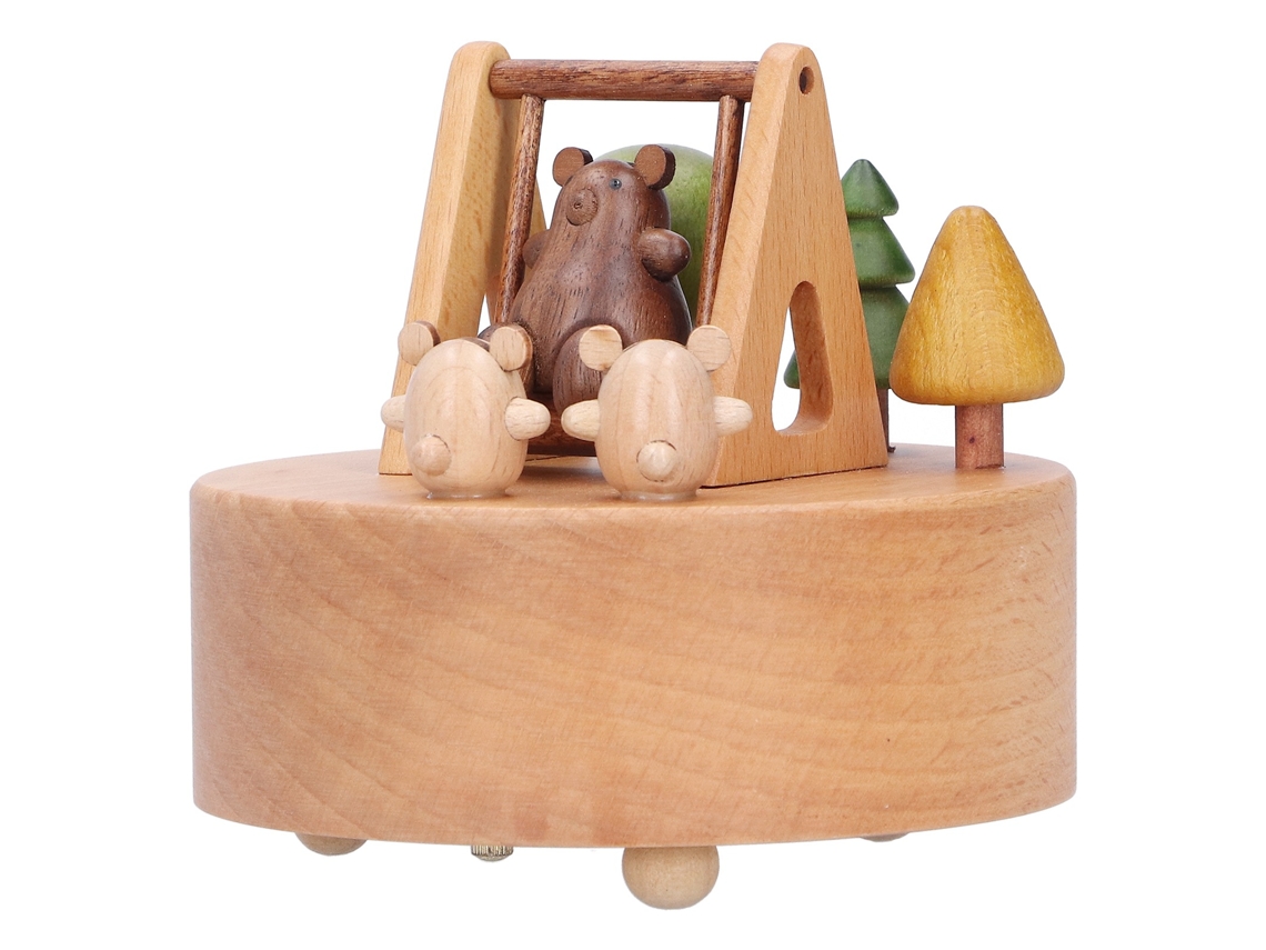 2026-caja Musical De Madera Con Oso Cartel Animado Columpio Regalo De Cumpleaños Decoración Hogar