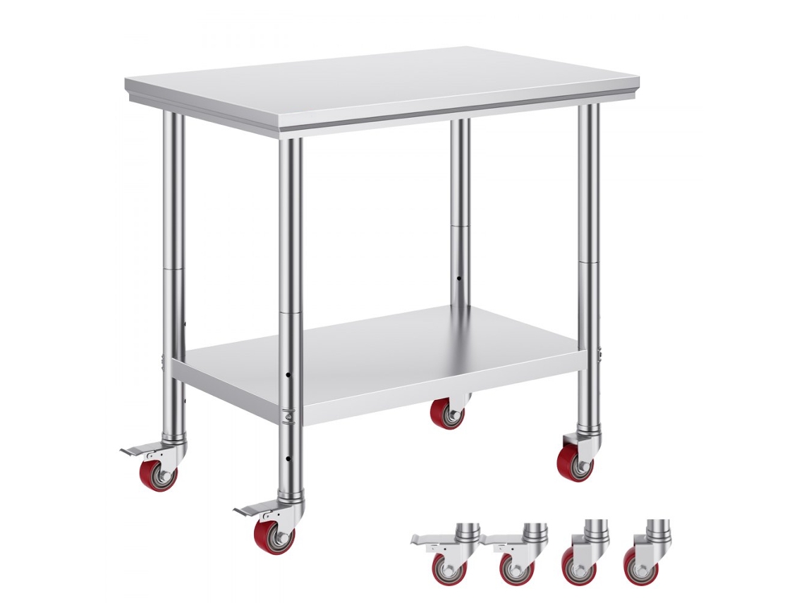Mesa Profesional de Acero Inoxidable con Ruedas y Estante Ajustable Tekmaquinas