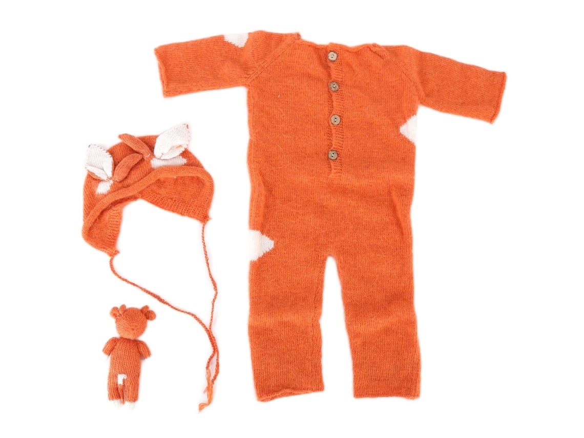 Rebe-conjunto De Roupa De Ponto Suave Para Fotografia De Recém-nascido Com Macacão, Gorro E Brinquedo Laranja