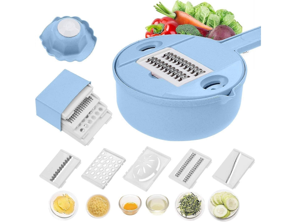 La mandolina corta frutas y verduras con cuchillas de acero inoxidable. Cortador y rallador multifuncional para verduras.
