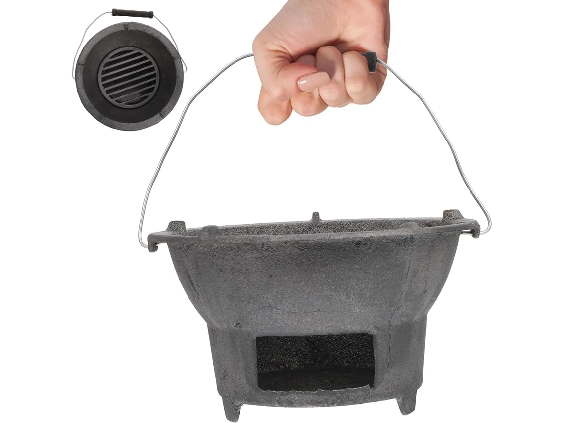Parrilla de carbón de hierro fundido de 20 cm para uso exterior.