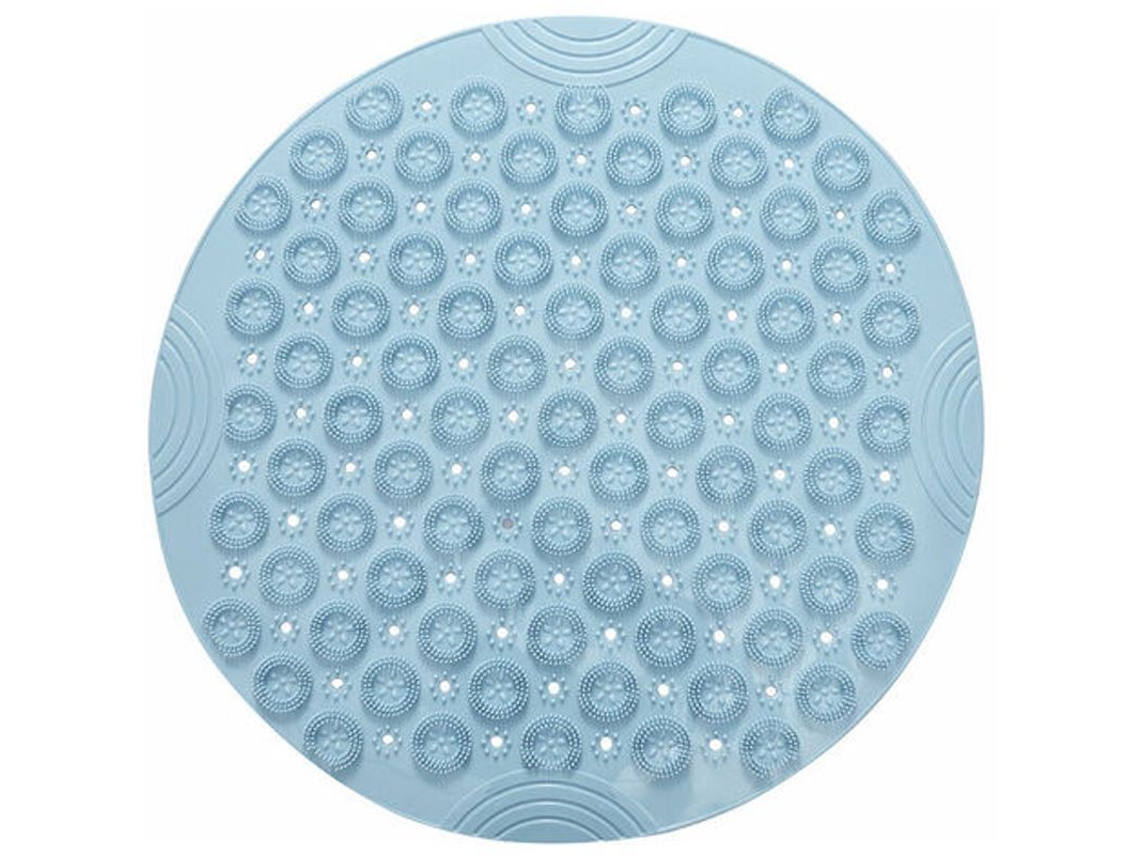 Alfombrilla De Baño Redonda Antideslizante Con Orificios De Drenaje Y Ventosas, 55x55 Cm, Azul Claro.