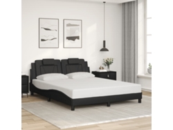Estructura De Cama Sin Colchón Cuero Sintético Negro 160x200 Cm