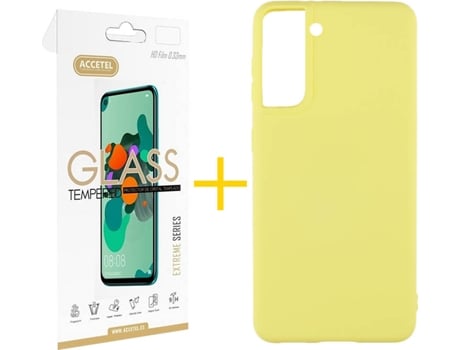 Kit Funda + Protector de Pantalla Samsung Galaxy S21 + Plus ACCETEL Liso (Amarillo)