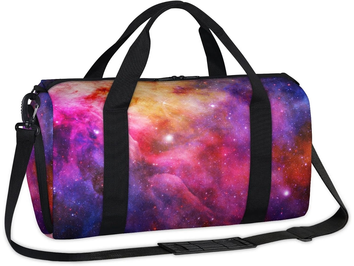 Bolsa deportiva con estampado de galaxia y nebulosa para fines de semana (45 x 21,5 x 23 cm), tejido de poliéster.