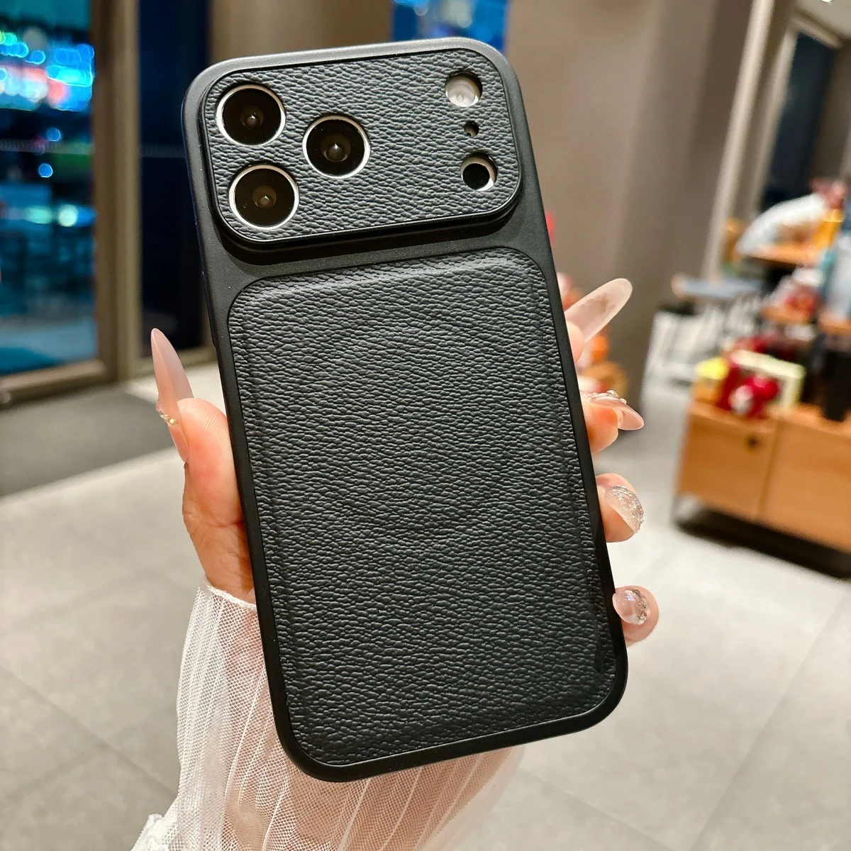 (iphone 16 Negro) Funda Magnética Magsafe De Cuero Mate Con Ventana Grande