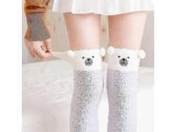 Calcetines suaves de lana coral hasta la rodilla, ideales para el invierno, para niñas y mujeres. Calcetines de rayas con estampados de animales, pelusas y dibujos animados.