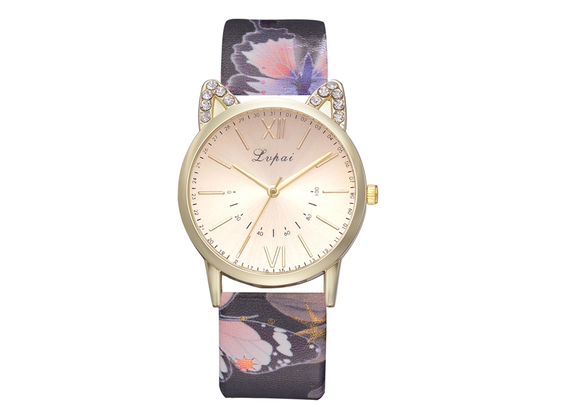 Reloj De Cuarzo Para Mujer Con Correa De Piel Sintética, Estampado Floral, Números Romanos, A La Moda.