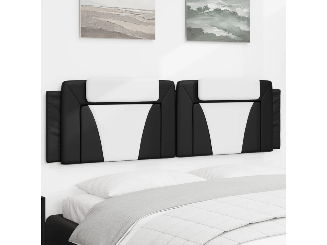 Cabecero De Cama Acolchado Cuero Sintético Negro Blanco 180 Cm