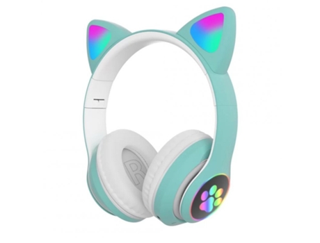 Auriculares Bluetooth Aks-28 RGB Oreja de gato Estéreo Música Casco Micrófono Control inalámbrico Teléfono Verde