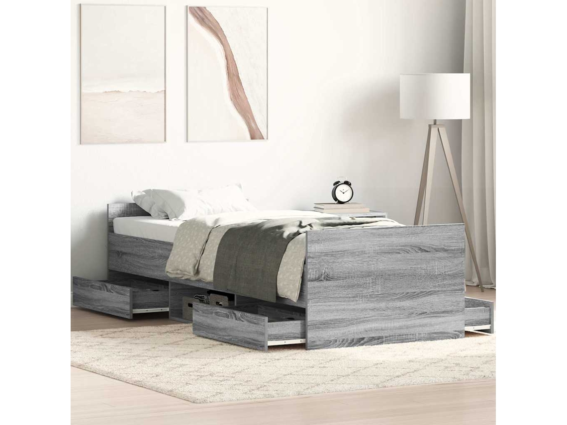 Estructura De Cama Con Cabecero Piecero Gris Sonoma 75x190 Cm