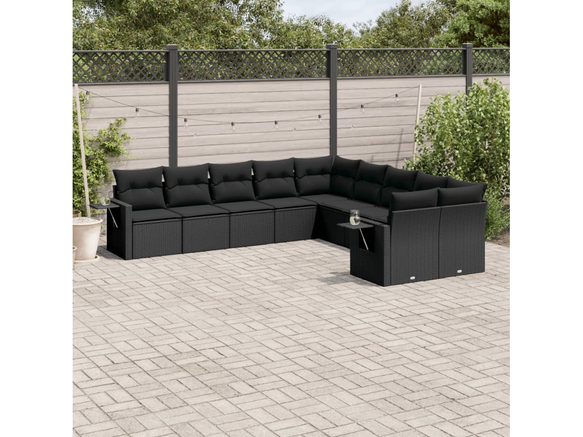 Conjunto de sofás de jardín de 10 piezas DKD Home Decor con cojines de mimbre negros